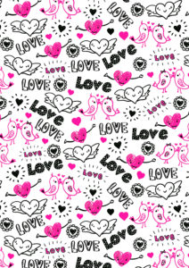 Schwarzes rosa Geschenkpapier mit Liebe