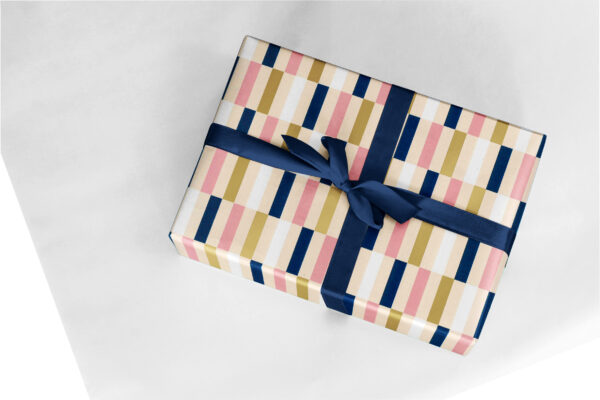 Inpakpapier Domino Coated Blauw Roze Goud