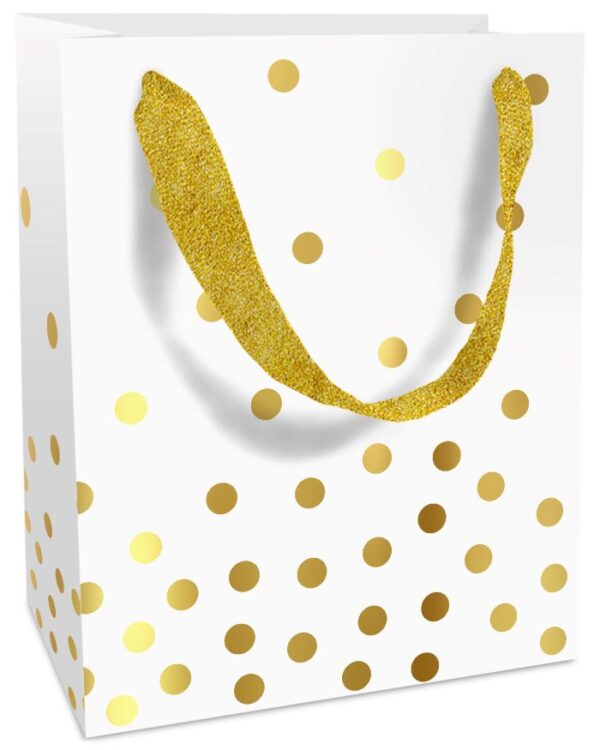 Tasche 12x15x6cm Golden Dots weiß