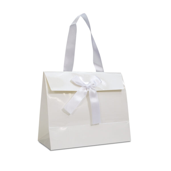 Geschenktüte mit Schleife weiß glänzend Luxe