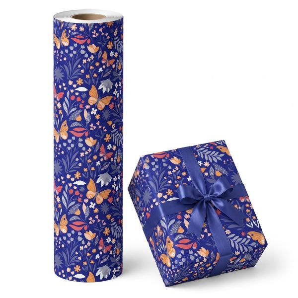 Geschenkpapier Schmetterlingsgarten Orange Blau