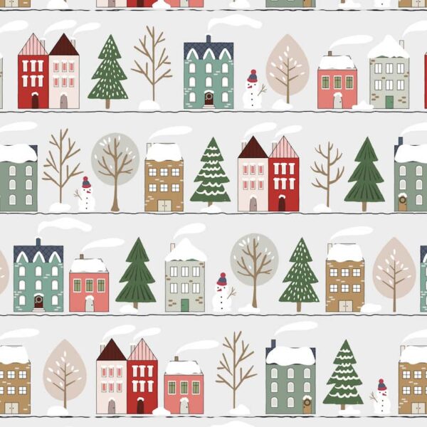 Geschenkpapier Weihnachtshäuser mit Schnee
