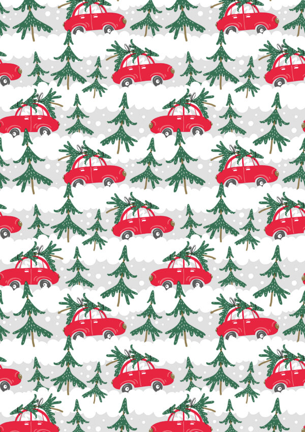 Weihnachtspapier Xmas Cars Red